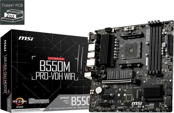 Материнская плата MSI B550M PRO-VDH WIFI Socket AM4 AMD B550 4xDDR4 1xPCI-E 16x 2xPCI-E 1x 4xSATA III mATX Retail