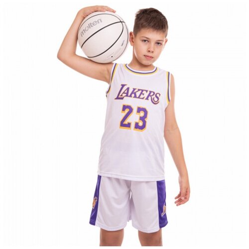 Детская баскетбольная форма Леброн Джеймс Лос Анджелес Лейкерс №23. Цвет жёлтый (вставки синие). Размер- L 26, (рост 140, вес 32-34) Арт. fb21LDLAL100-26
