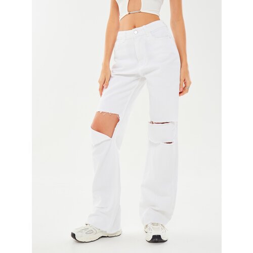 Джинсы широкие FEELZ, размер 28, белый женский джинсовый комбинезон с завышенной талией рваные брюки карандаш с дырками повседневные джинсовые комбинезоны осень 2021