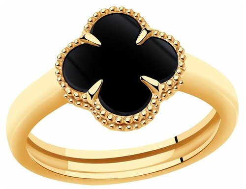 Кольцо обручальное Diamant online, желтое золото, 585 проба, оникс, размер 17, золотистый
