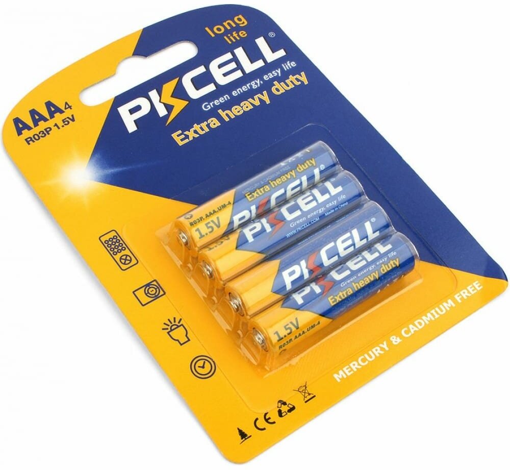 Батарейка солевая PKCELL R03P-4B, тип АAА, 4 шт