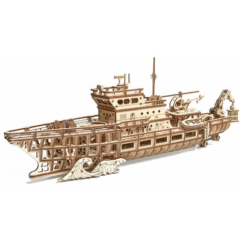 Механическая деревянная сборная модель Wood Trick Исследовательская Яхта (Корабль)