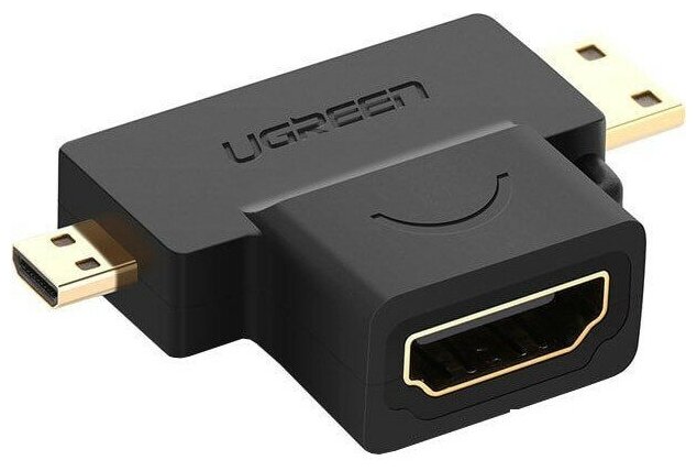 Переходник Ugreen HD129 (20144) Micro HDMI + Mini HDMI Male to HDMI Female Adapter чёрный