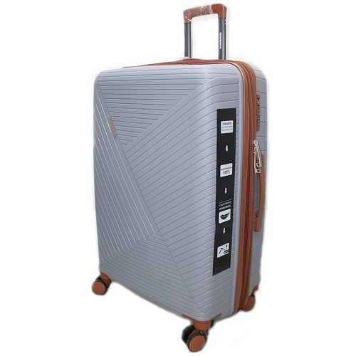 фото Чемодан из полипропилена цвет серый неубиваемый на 4-х колесах размер xxl 120 литров 74х28х44 вес 3,8 кг марка somsonya