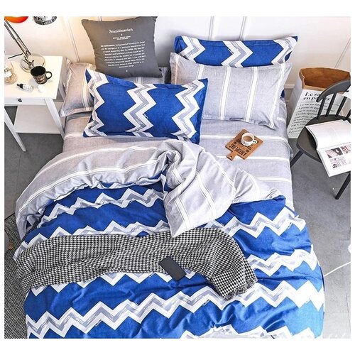 фото Комплект постельного белья grazia-textile евро zigzag blue, сатин, наволочки 50x70 2 шт. grazia textile