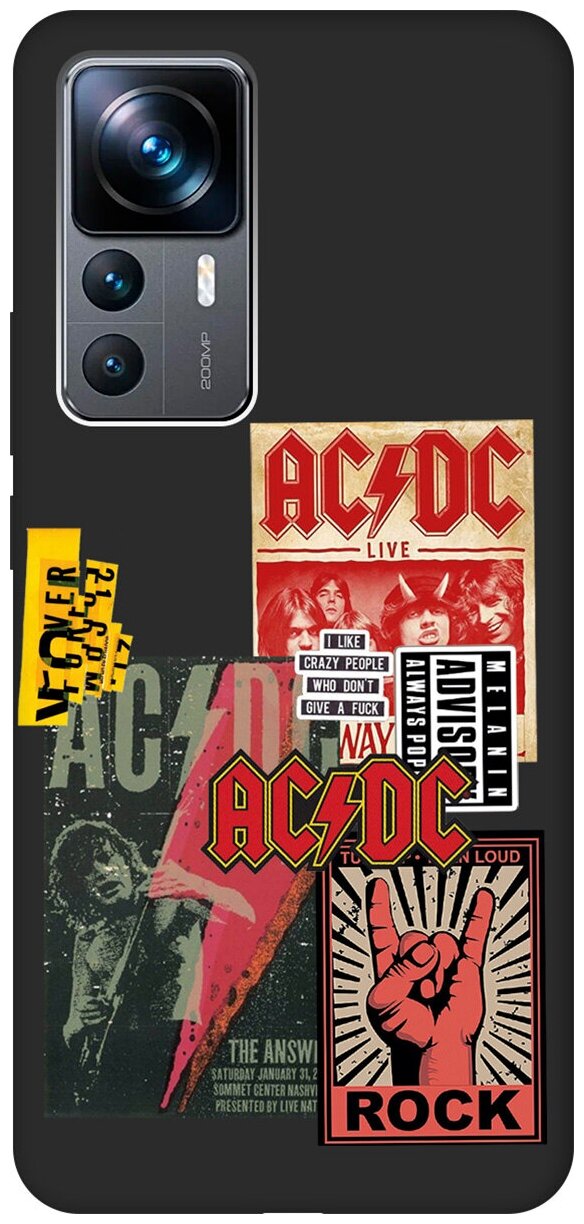 Матовый чехол AC/DC Stickers для Xiaomi 12T / 12T Pro / Сяоми 12Т / 12Т Про с 3D эффектом черный