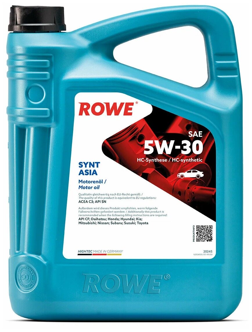 HC-синтетическое моторное масло ROWE Hightec Synt Asia 5w-30, 4кг, 1шт