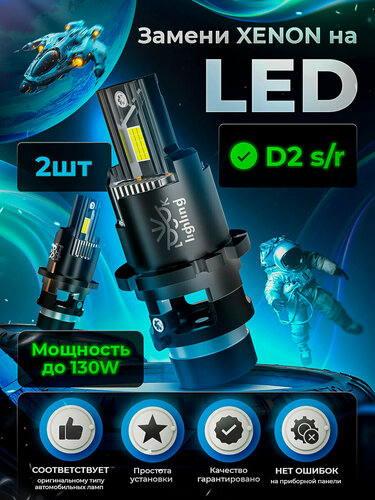 Изображение товара Светодиодные лампы Look Lighting D2S, холодный белый свет, 6500K, 2шт
