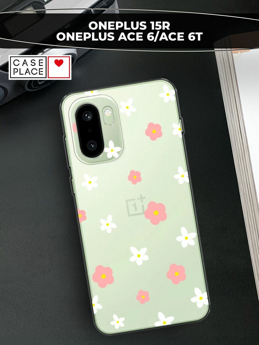 Чехол на OnePlus 15R/Ace 6/Ace 6T / ВанПлас 15Р/Эйс 6/Эйс 6Т с принтом Розовые и белые цветы, прозрачный