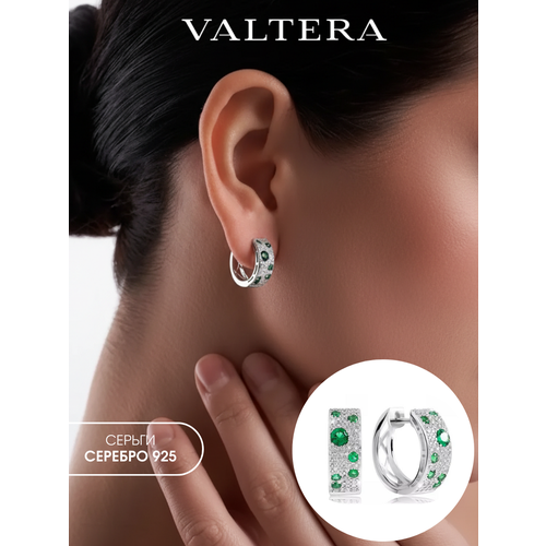 фото Серьги valtera, серебро, 925 проба, фианит, размер 20 мм, длина 2 см, , green