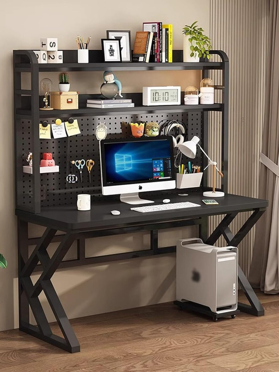 Многофункциональный письменный стол с надстройкой, компьютерный стол для дома и офиса - Черное стекло