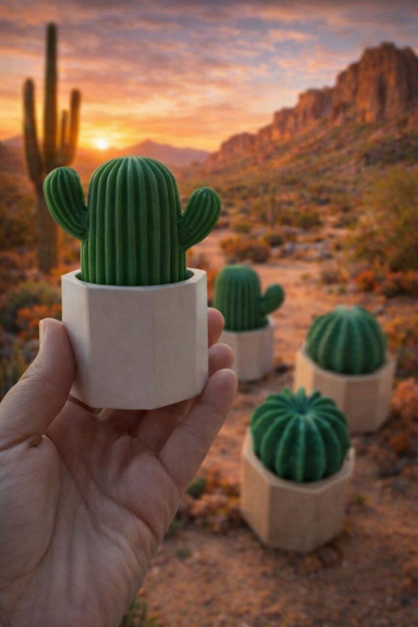 Ароматный декоративный кактус из мыла в маленьком кашпо, это уникальное и стильное украшение для вашего дома или офиса