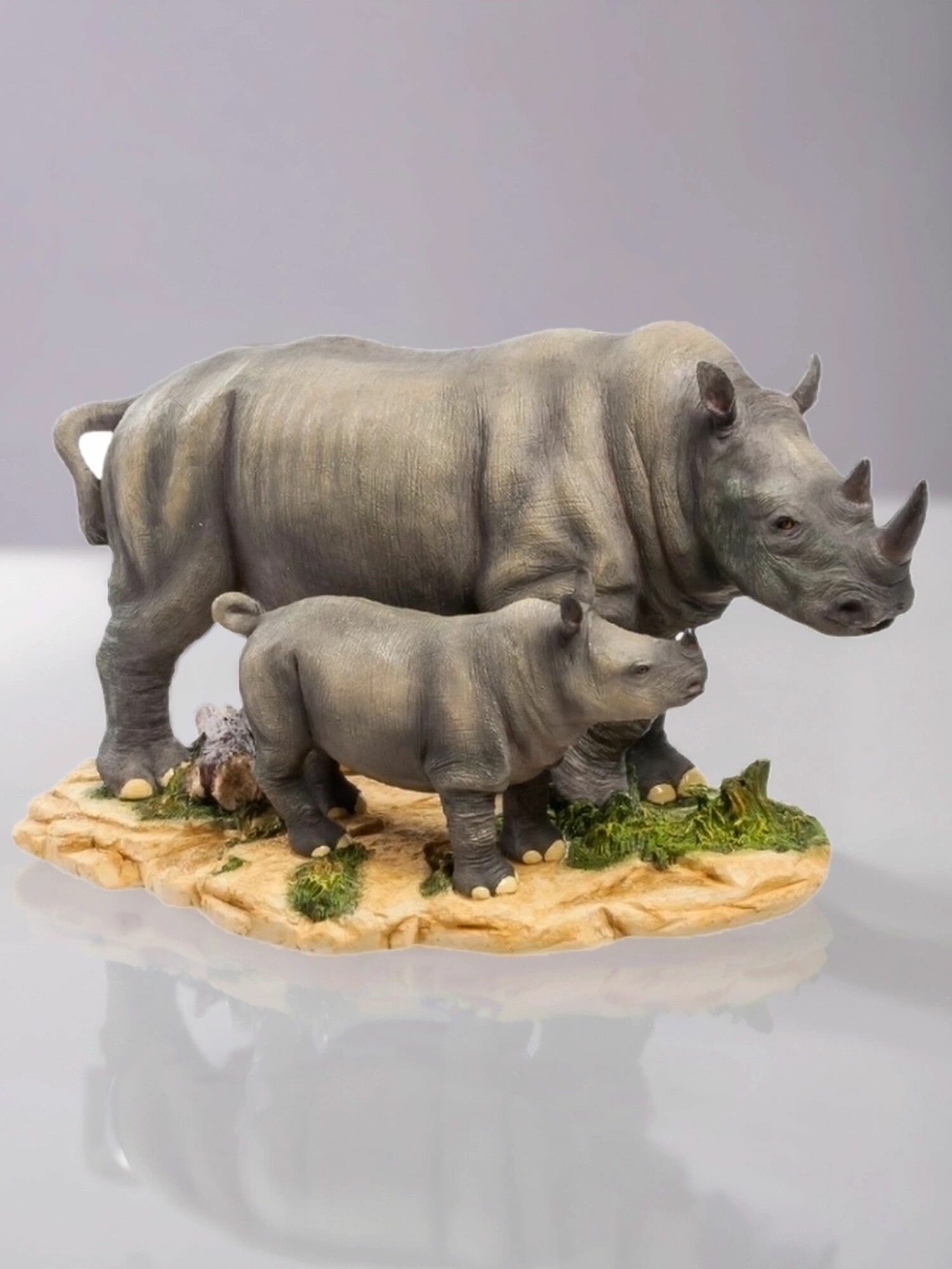 Статуэтка Носорог с детенышем, 30*18*17см, полистоун, цвет серый — фото 1