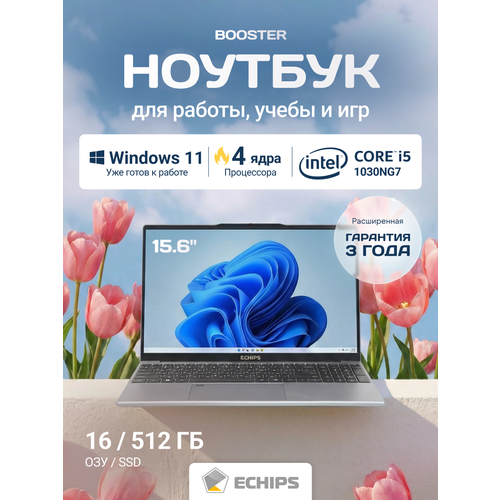 Мощный ноутбук для работы учебы и игр Echips Booster 156 1920x1080 IPS Intel Core i5-1030NG7 16GB RAM SSD 512GB Win 11 Home 35575₽