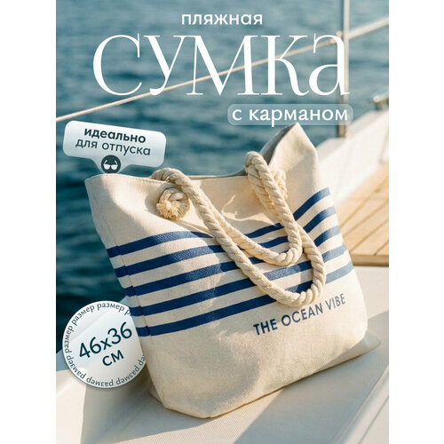 фото Сумка пляжная miland, фактура плетеная, белый, синий