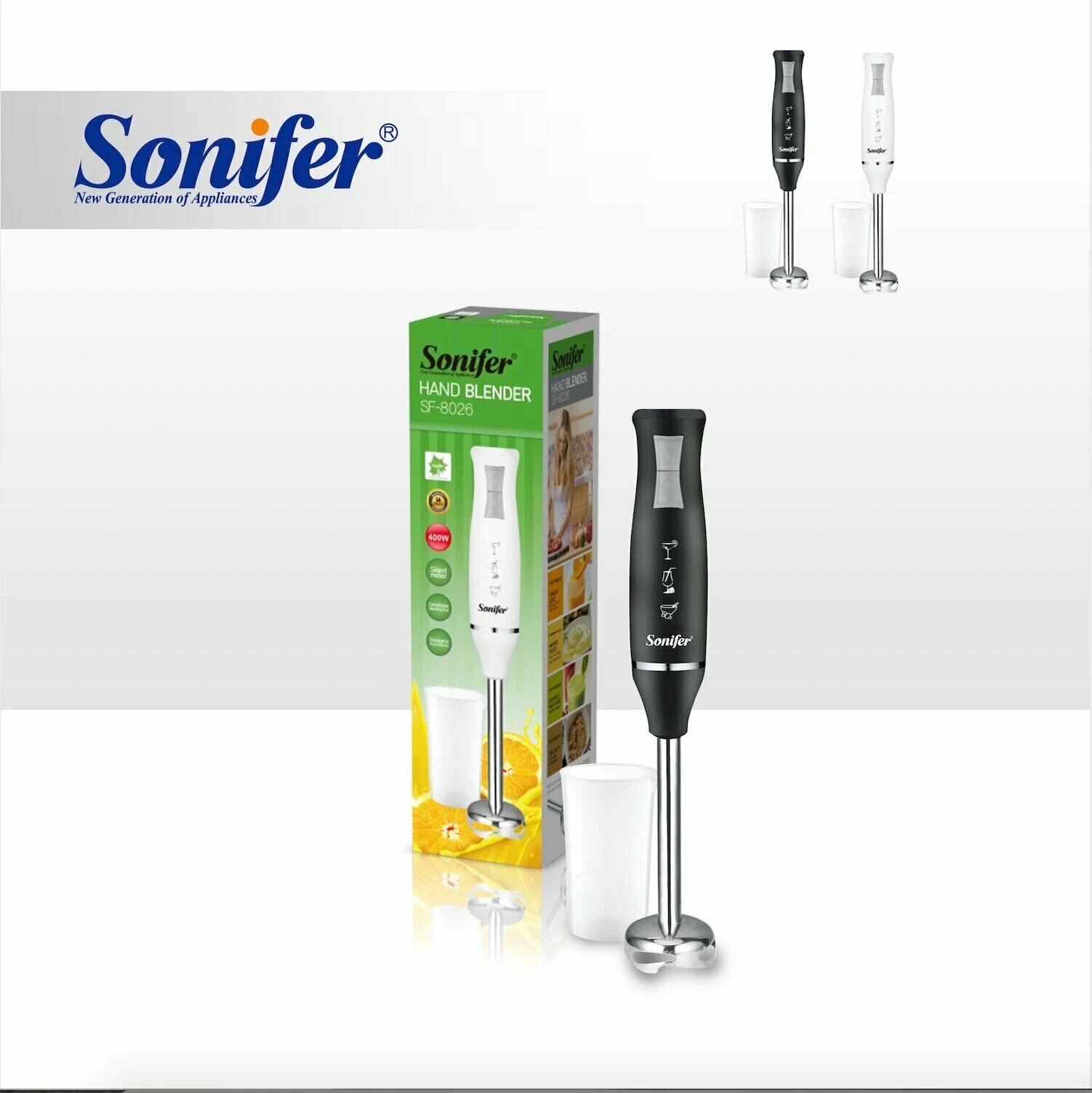 Ручной блендер Sonifer SF-8026, мощность 400 Вт, 2 скорости.