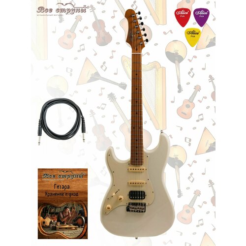 фото Электрогитара jet js-400 ow lh stratocaster для левшей с тёплым чехлом, струнами ernie ball, кабелем, тюнером и ремнём