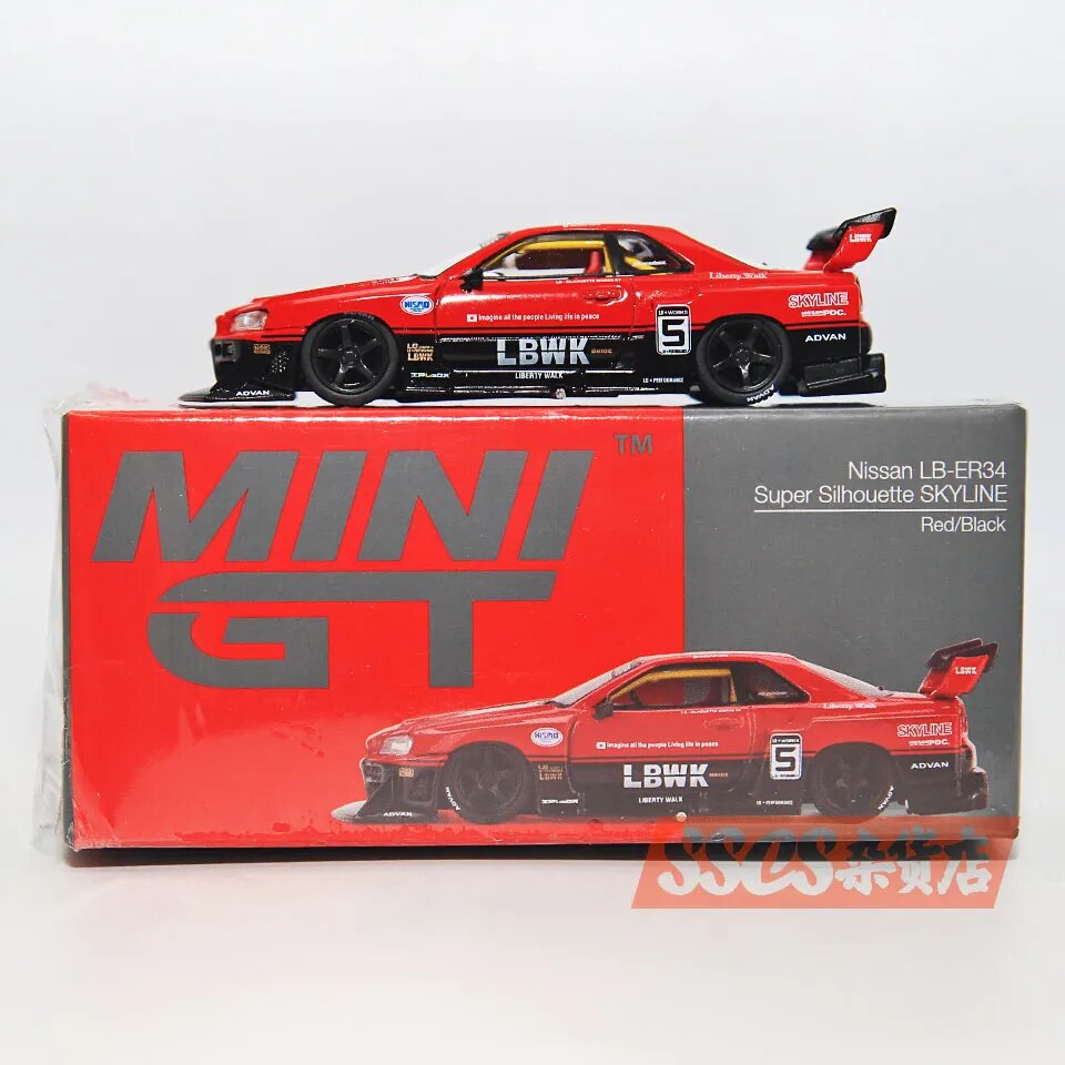 Машинка 1:64 MINlGT MG-843 Nissan LB-ER34 Super Silhouette SKYLINE Red/Black