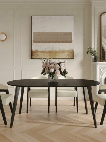 Изображение товара Стол раскладной обеденный круглый для кухни и гостиной, 100-180 см, чёрный, большой, Rogoletto Comfort