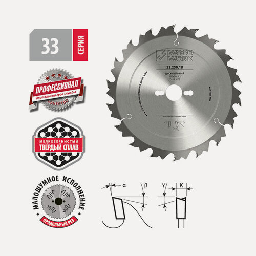 Изображение товара Диск пильный 250*3.2*30H*18T A15 ATB WOODWORK/вудворк 33.250.18