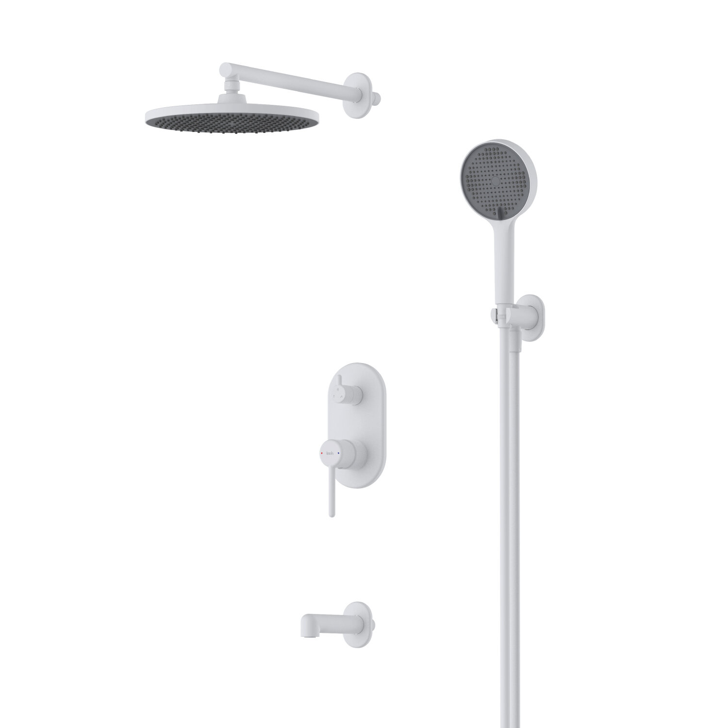 Эйгер (Aiger). Встраиваемая душевая система с тропическим, ручным душем и изливом, белый матовый