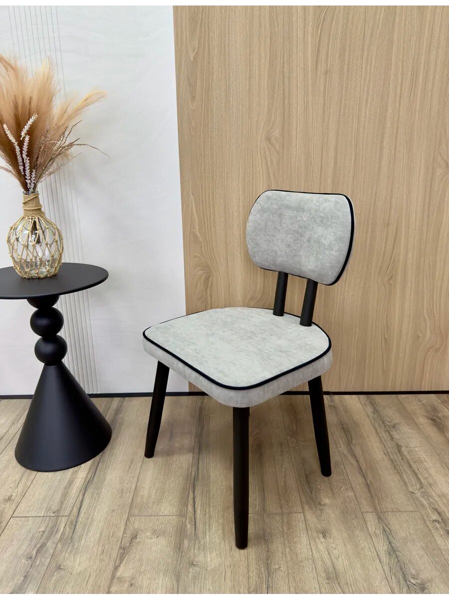 Стул Woodlin, массив березы, велюр, антивандальный, для кухни и дома, серый