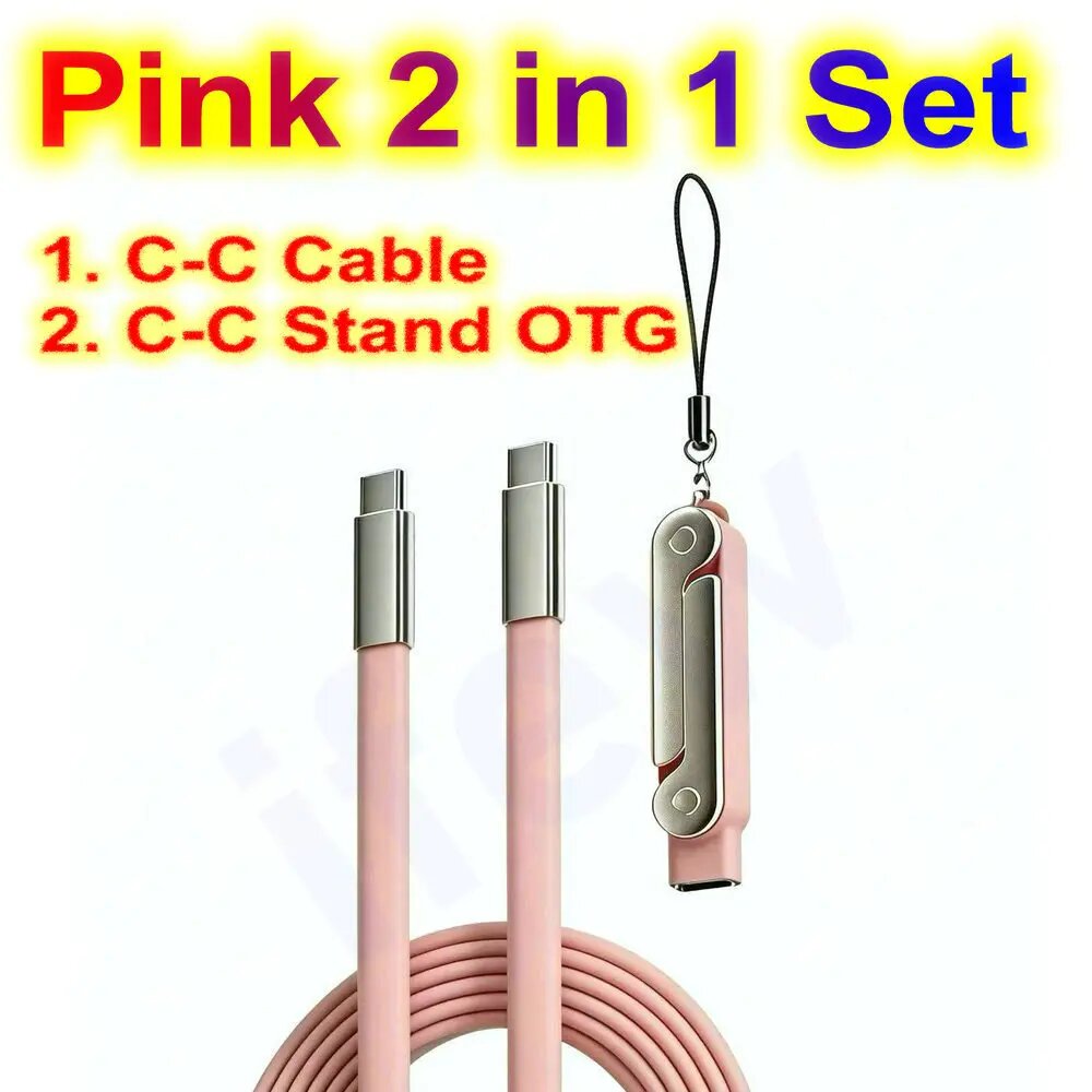 Складной зарядный кабель USB-C для мобильных устройств, плоский Розовый, Pink CC Wire OTG