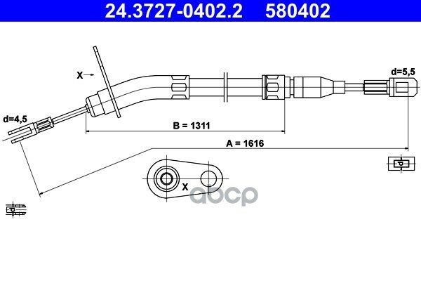 Трос ручного тормоза R MERCEDES W123 07/76-07/85 Ate арт. 24-3727-0402-2