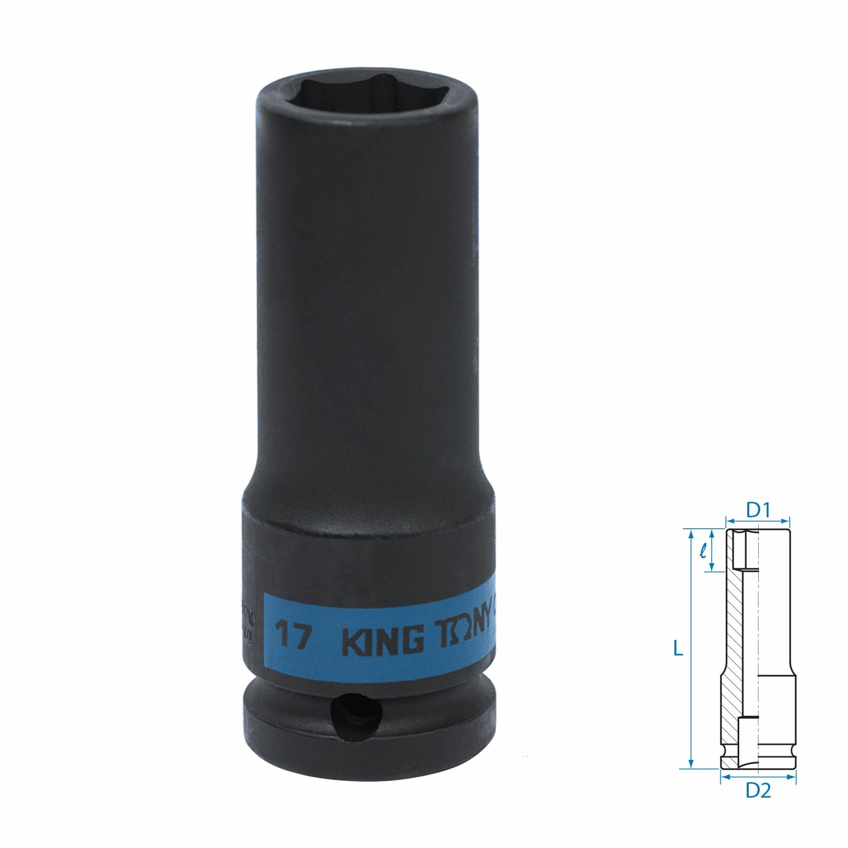 Головка торцевая ударная глубокая шестигранная 1/2, 17 мм KING TONY 443517M