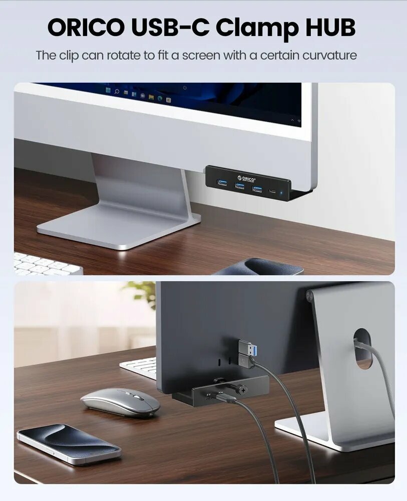 Usb разветвитель 5 в 1 MH4PC USB 3.0 Пристегивающийся дизайн USB - хаб, USB-A USB-C 5V источник питания, черный