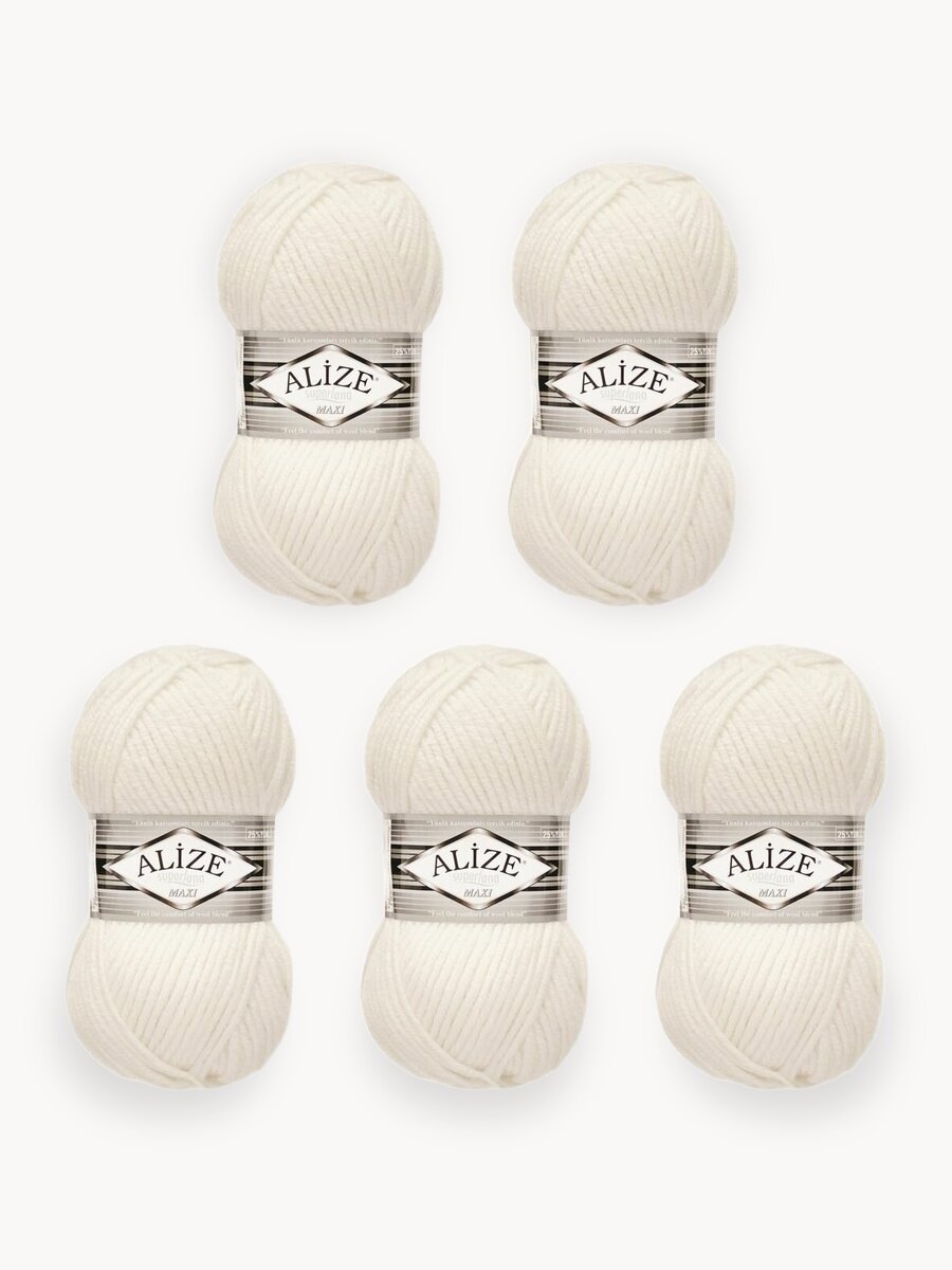 Пряжа для вязания ALIZE 'Superlana maxi', 100г, 100м (75% акрил, 25% шерсть), ТУ (55 белый), 5 мотков