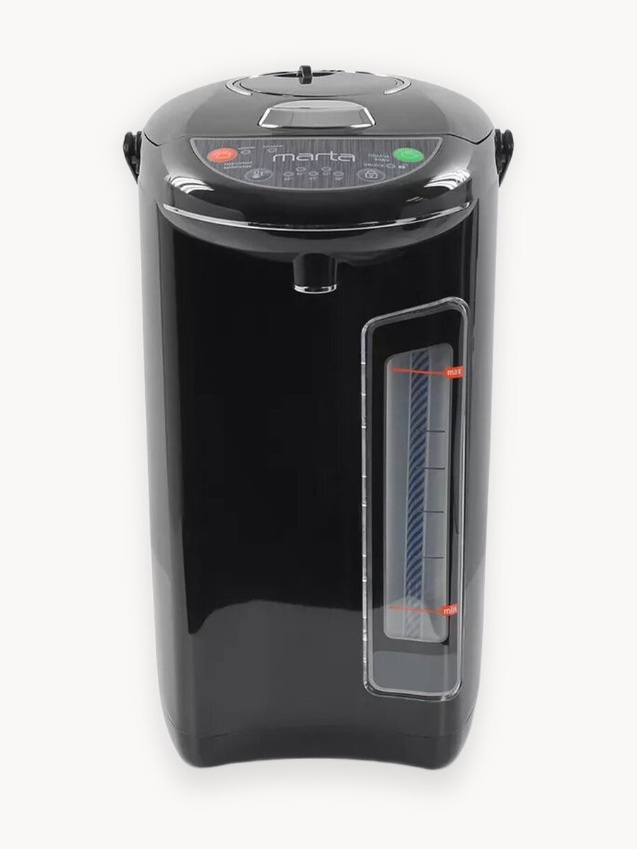 Термопот MARTA MT-1999 черный/черная сталь с электро-насосом и ручной помпой 5,5 л 1000 Вт