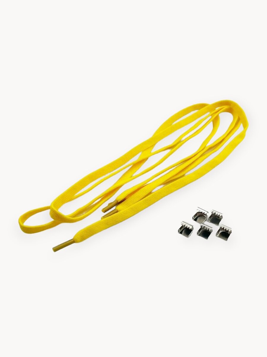 Шнурки для обуви эластичные плоские с фиксаторами зажимами металлическими желтые - 1 пара