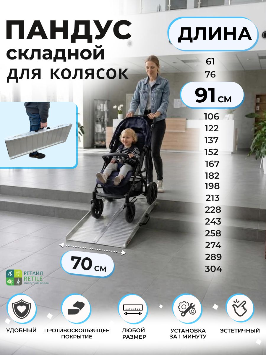 Пандус складной 2-секционный комфорт 700х910 мм
