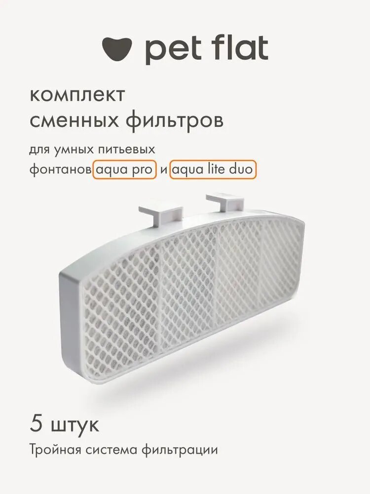 Фильтр для поилки - фонтана Aqua Pro и Aqua Lite Duo Pet Flat для кошек и собак, набор 5 шт