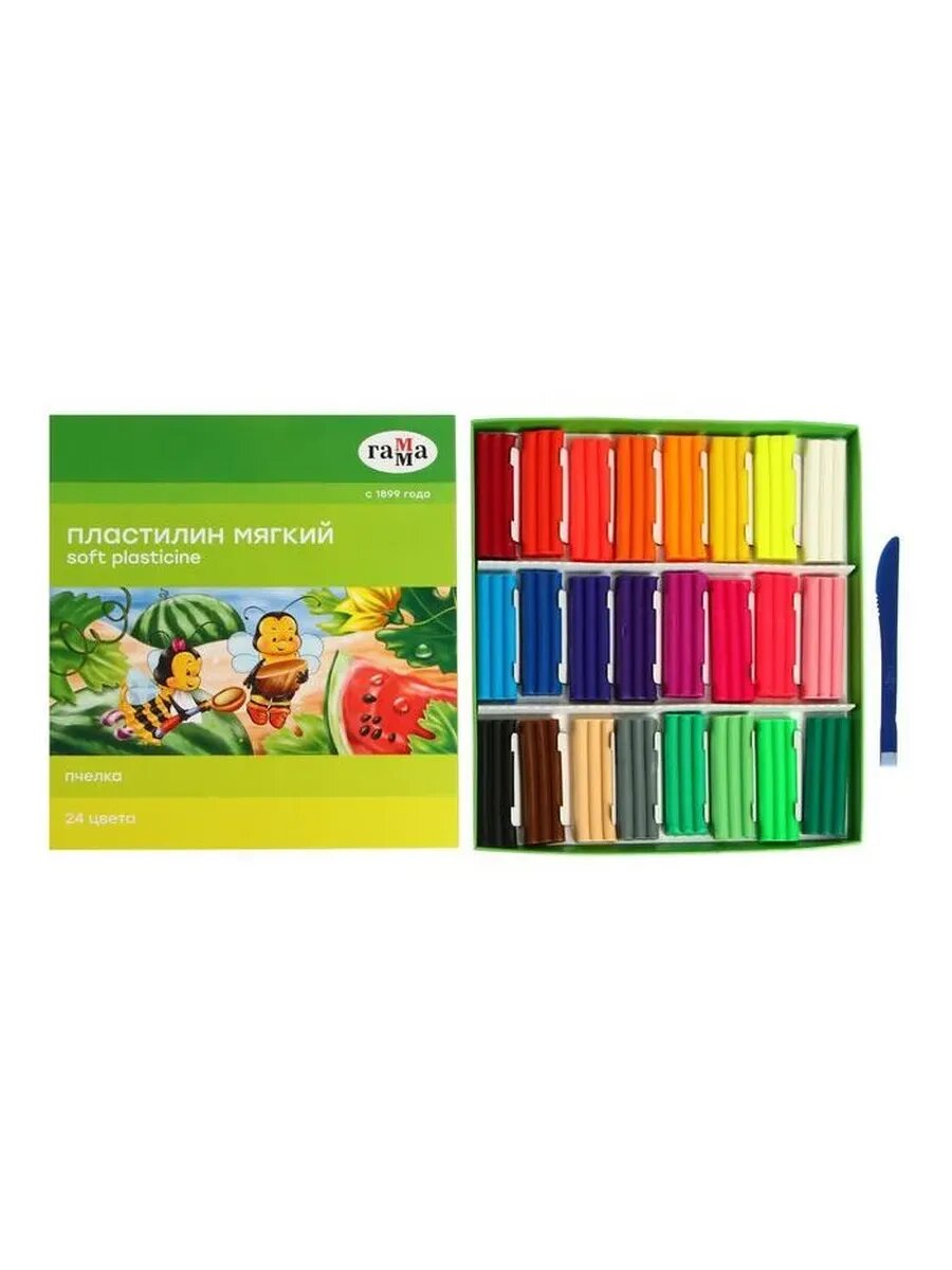 Пластилин мягкий восковой «Пчёлка», 24 цв 360 г, стек