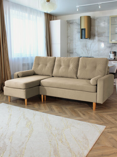 Изображение товара Диван-кровать угловой Сканди бежевый, левый угол, механизм Тик-так, 222х150х107 см