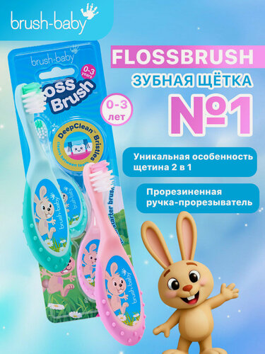 Изображение товара Детская зубная щетка Brush-Baby FlossBrush, 0-3 года, 2 шт, бирюзовая+розовая