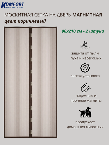 Изображение товара Москитная сетка на дверь магнитная 90*210 см коричневая 2 шт