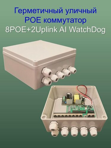 Изображение товара Уличный POE(свитч) 8POE+2Uplink,100 Мбит/с, WatchDog, Бюджет 120 Ватт, switch IC REALTEK