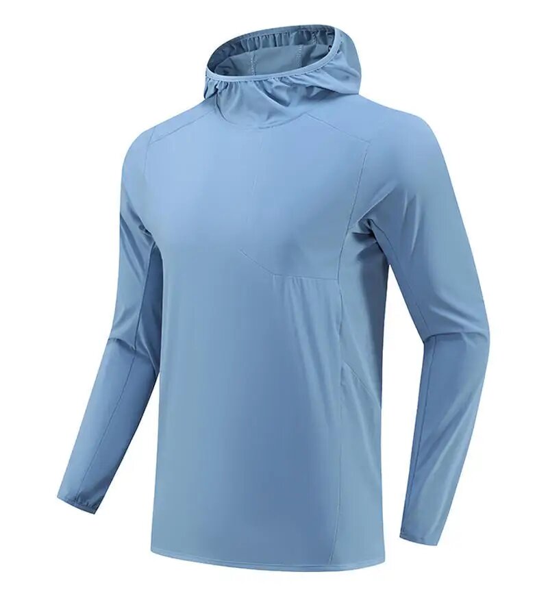 Пользовательский логотип весенне-осенний спортивный мужской и женский ветрозащитный костюм для альпинизма куртка с капюшоном и защитой от брызг пуловер для бега XXXL Мужской Голубой