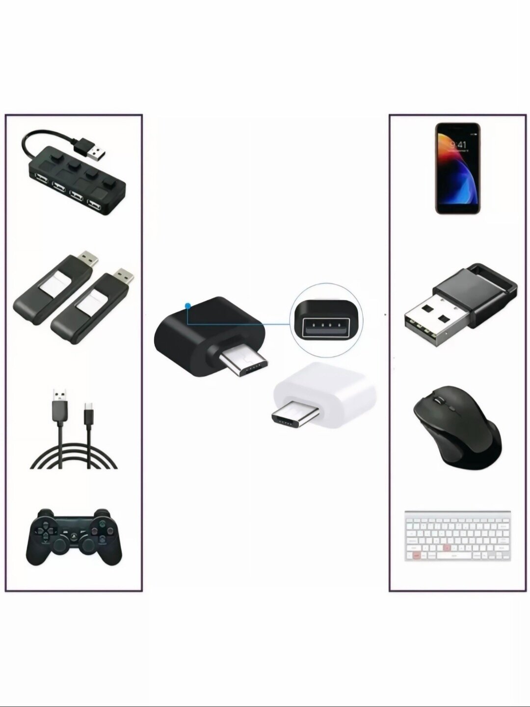 Универсальный набор USB-адаптеров — с разъёмами Type-C, Micro USB и Lightning для широкой совместимости. — фото 1