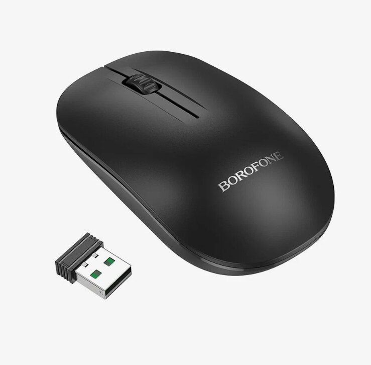 Мышь беспроводная Borofone BG14 1200dpi радиоканал 2,4Пря на батарейках ААА черная