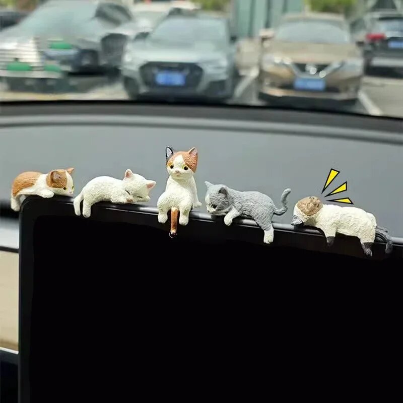 5 шт./компл, милое украшение автомобиля, кукла Спящий кот, креативные авто украшения, игрушки, кошка, микропейзаж, модель, милые автомобильные аксессуары, подарки