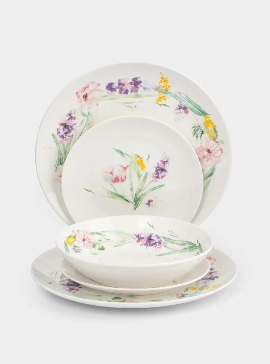 Сервиз обеденный, 6 перс, 18 пр, фарфор P, белый, Акварельные цветы, Bouquet