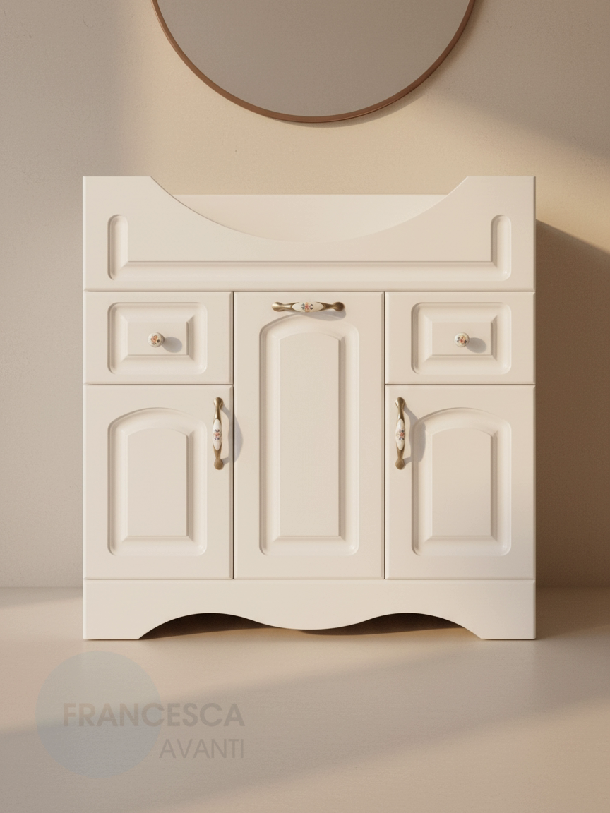 Тумба под раковину в ванную Империя 80 с 2 ящиками, с подсветкой, белый (Умывальник Классик 80 приобретается отдельно)