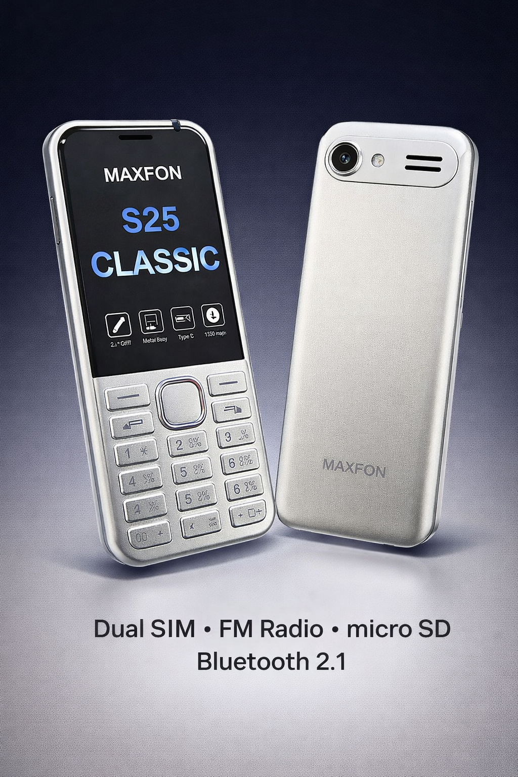 Кнопочный телефон Maxfon S25 Classic, металлический корпус - мощный, красивый и компактный