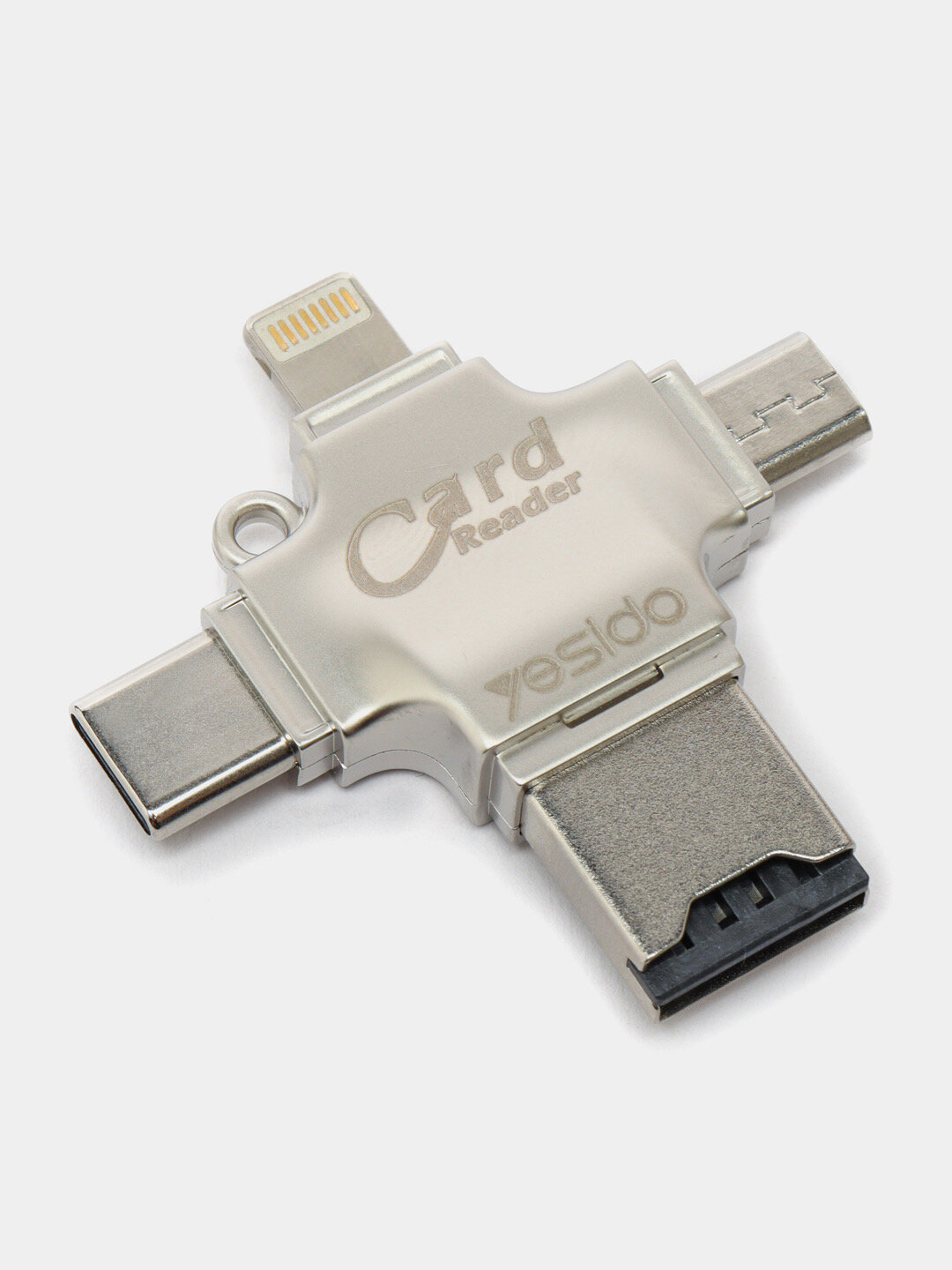 Кардридер Yesido, 4-в-1, с адаптером, USB 3.0, Type-C, OTG, серый — фото 1