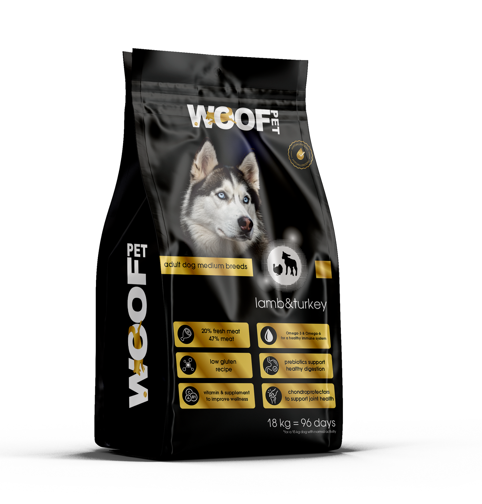 Корм Woof Pet "Мясо ягненка и индейки ", для средних пород, супер премиум, 2.5 кг