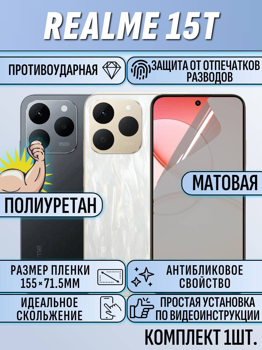 Гидрогелевая плёнка для Realme 15T матовая, самовосстанавливающая 1шт